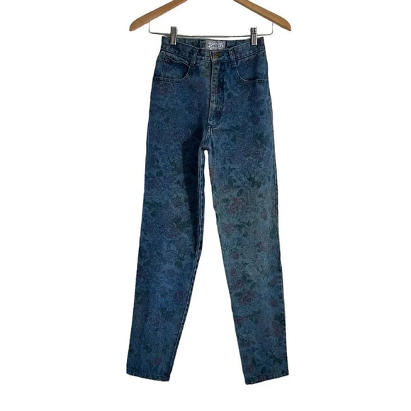 Forenza Vintage Floral Jeans Size 2 High Waisted Mom Fit 100% Cotton 90s Denim - Picture 1 of 9